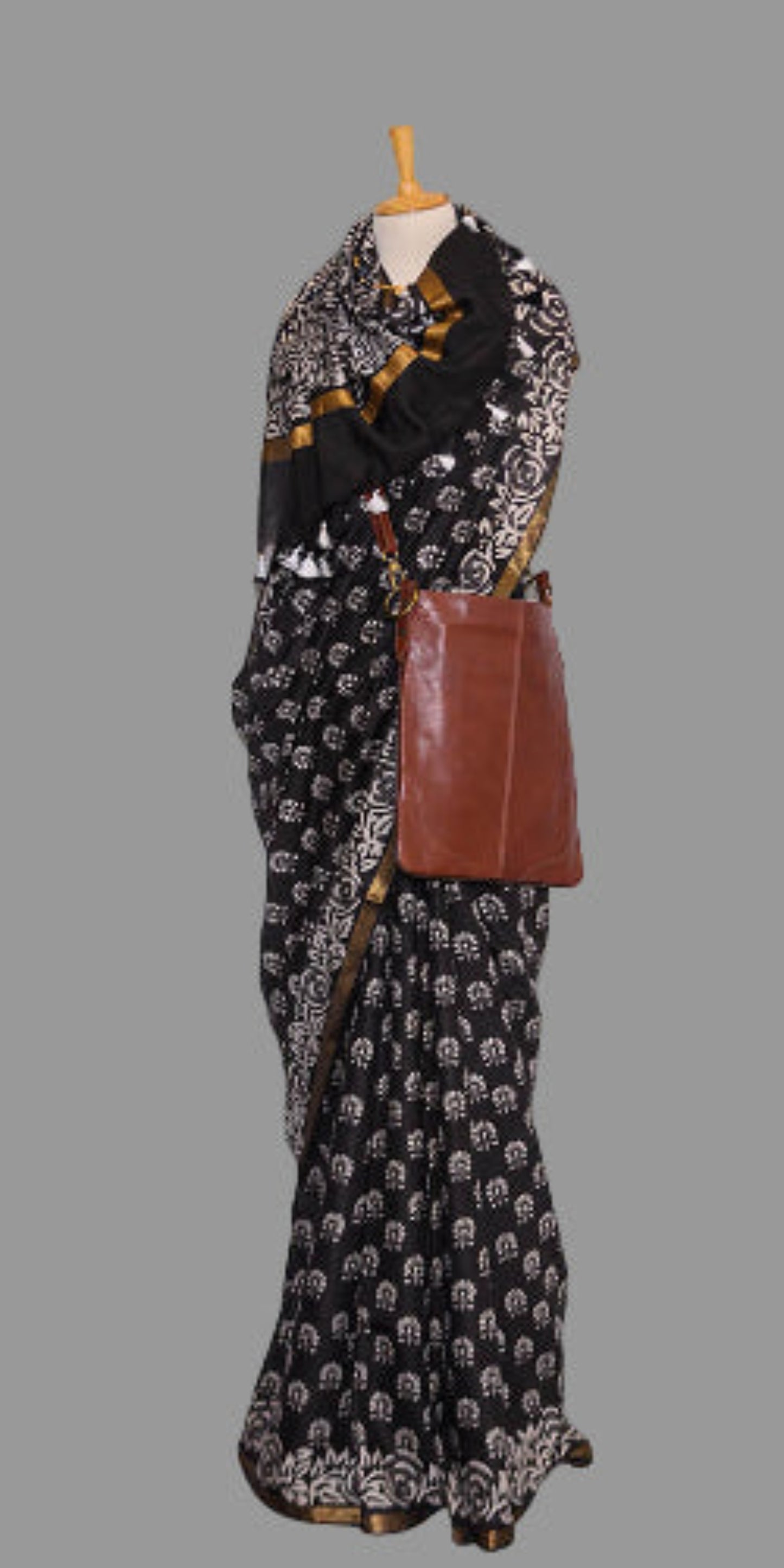 Black Block Printed Chanderi Cotton Saree | simmpli ethnicc
