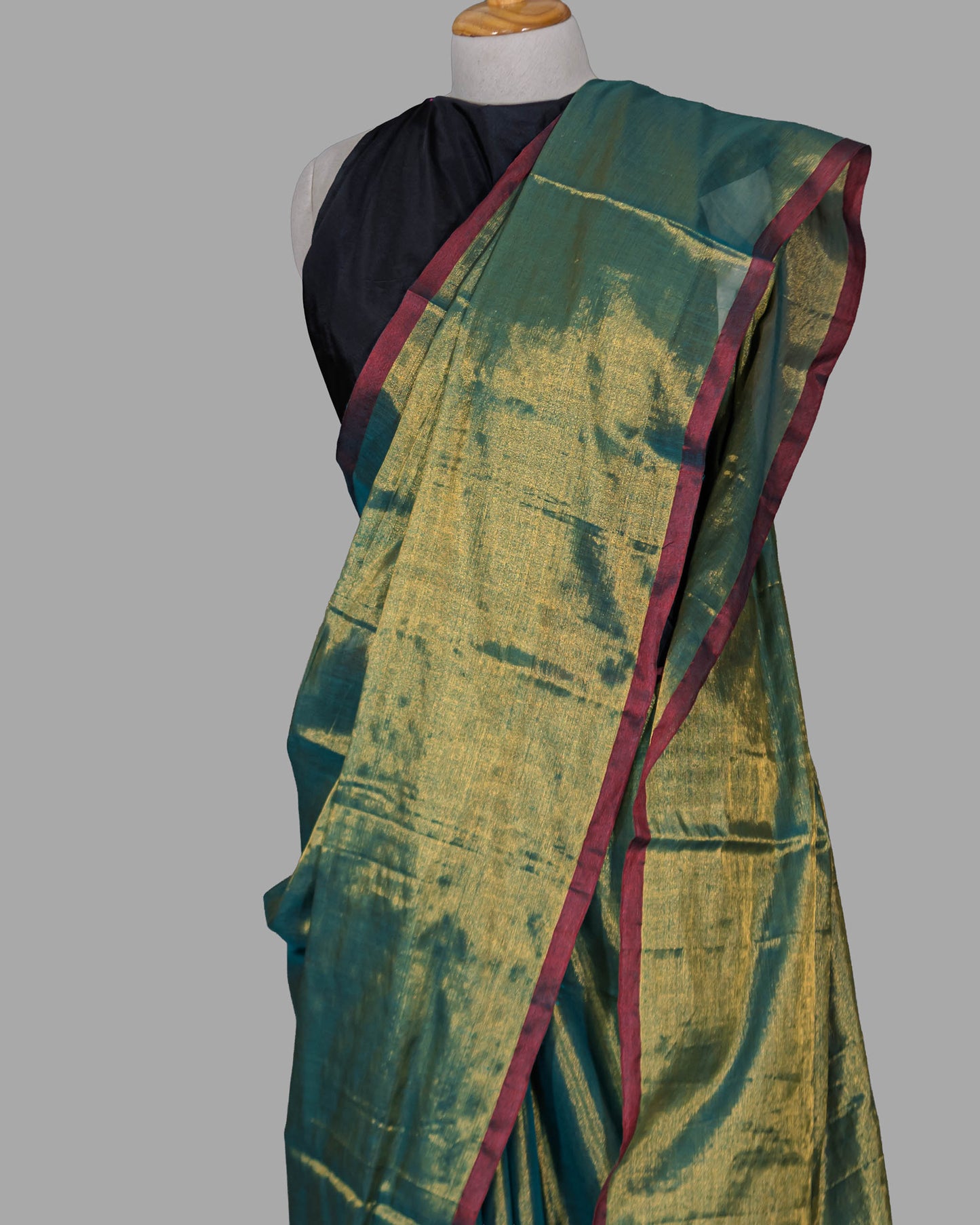 HANDLOOM COTTON TISSUE SAREEE-DARK OLIVE GREEN-SHIMMER-HANDLOOM SAREE COLLECTION | simmpli ethnicc