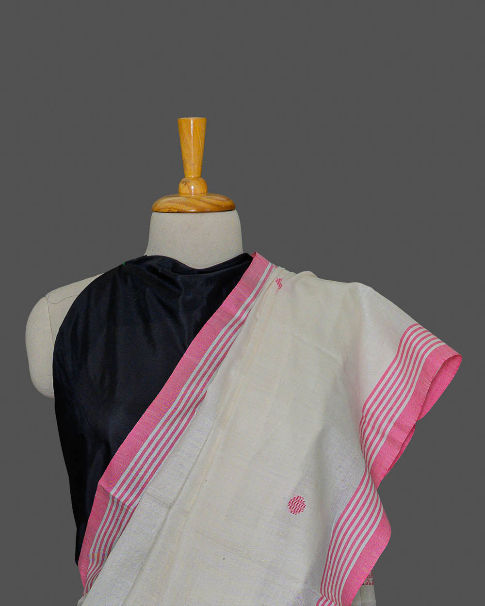 White & Pink handwoven Booti soft cotton Saree | simmpli ethnicc