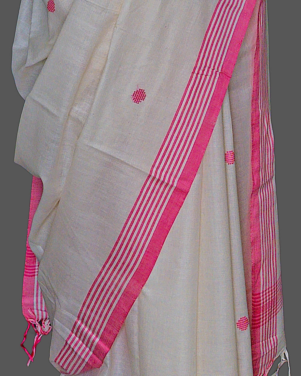 White & Pink handwoven Booti soft cotton Saree | simmpli ethnicc