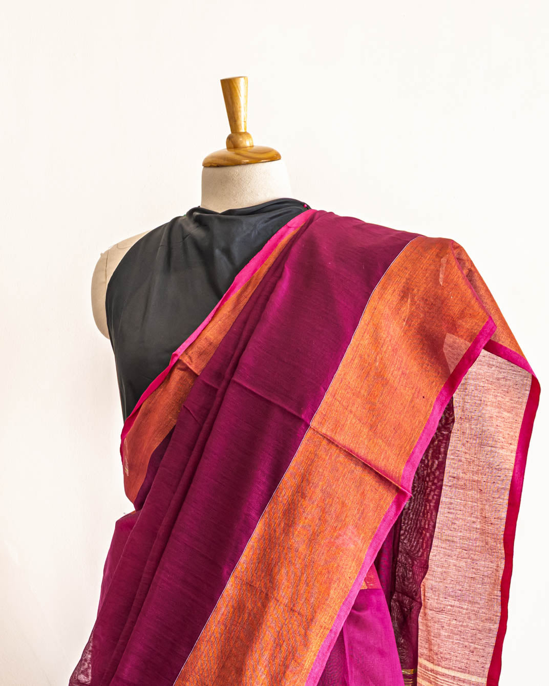 Magenta handloom cotton golden border Saree