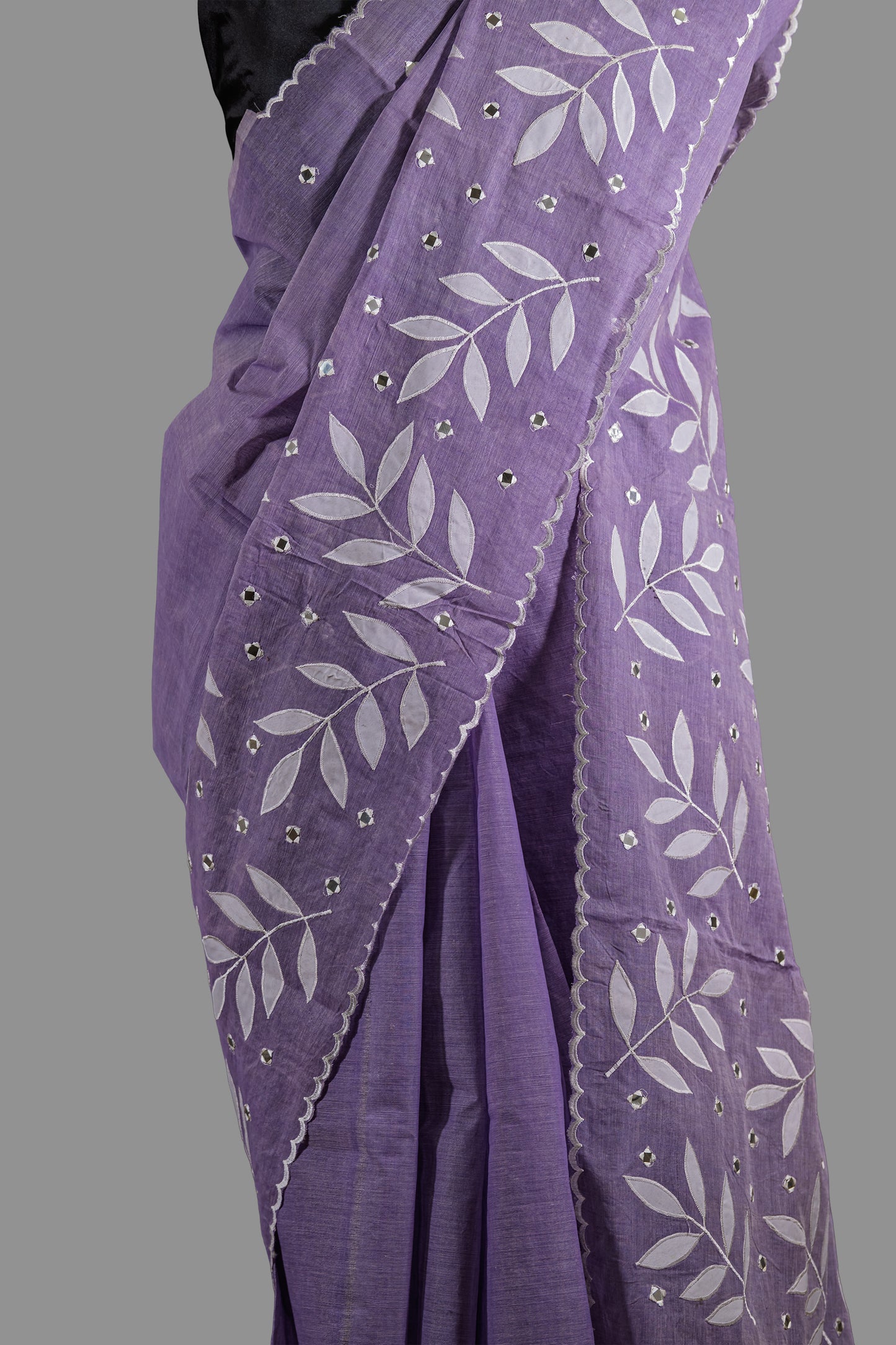 Pure Cotton Saree- Soft Periwinkle Purple-White Applique Work