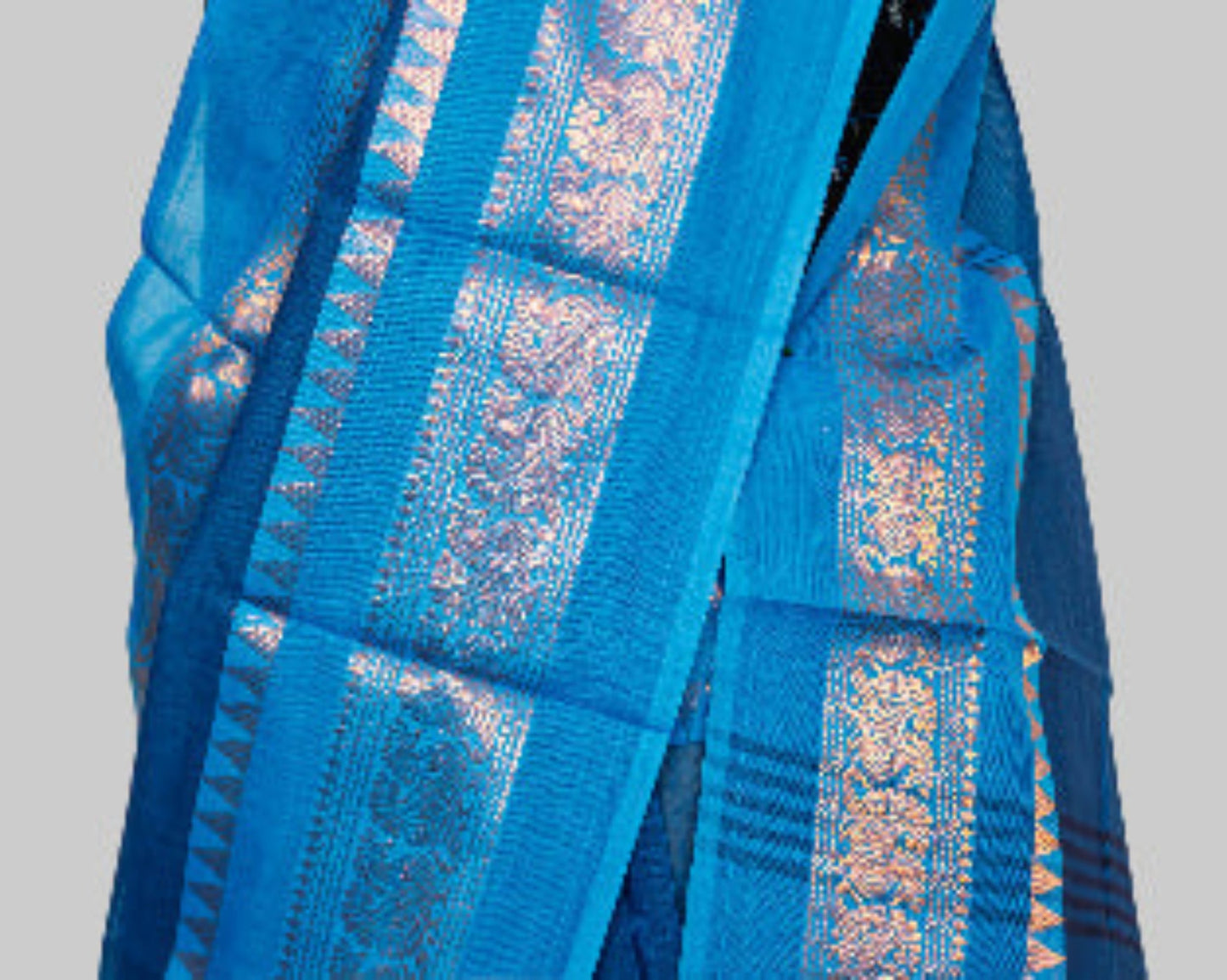 Blue/ golden Border Handloom Cotton Saree