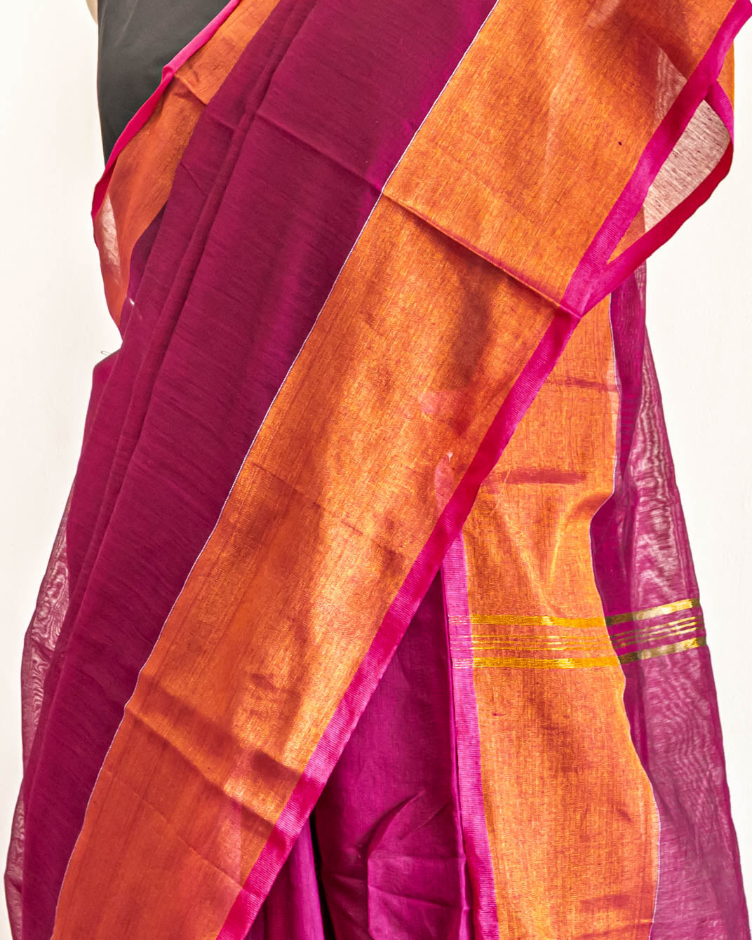 Magenta handloom cotton golden border Saree