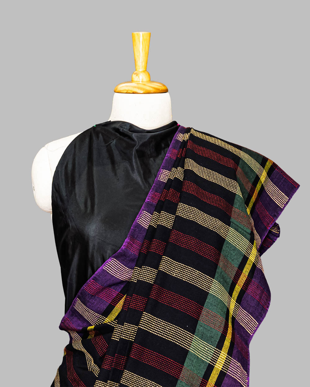 Black & Purple Stripes Handwove cotton Saree | simmpli ethnicc