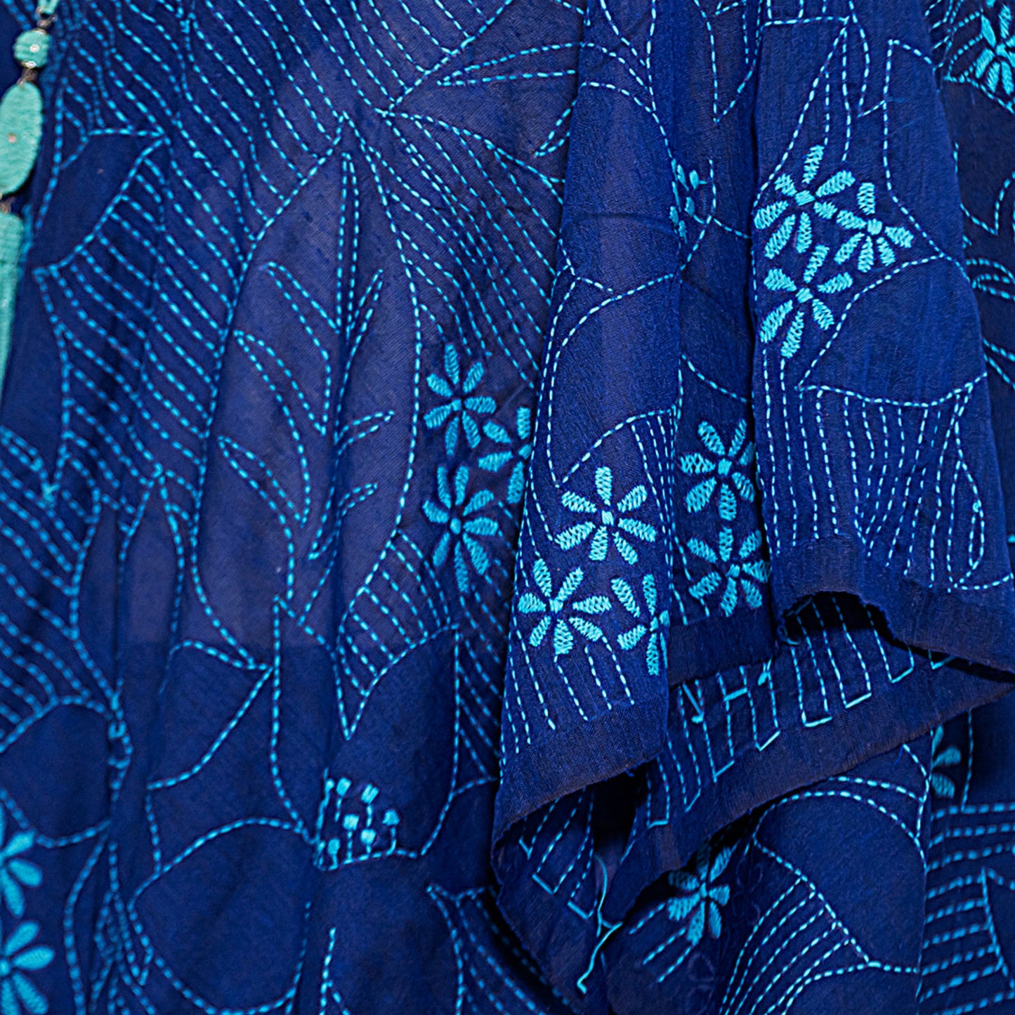 Blue Hand Embroidered cotton Saree | simmpli ethnicc