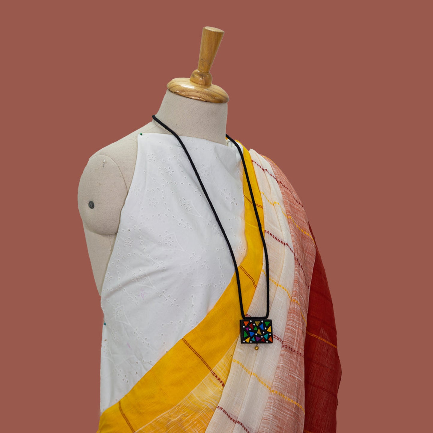 White Yellow & Red Border Cotton Saree- Handloom- Handwoven | simmpli ethnicc