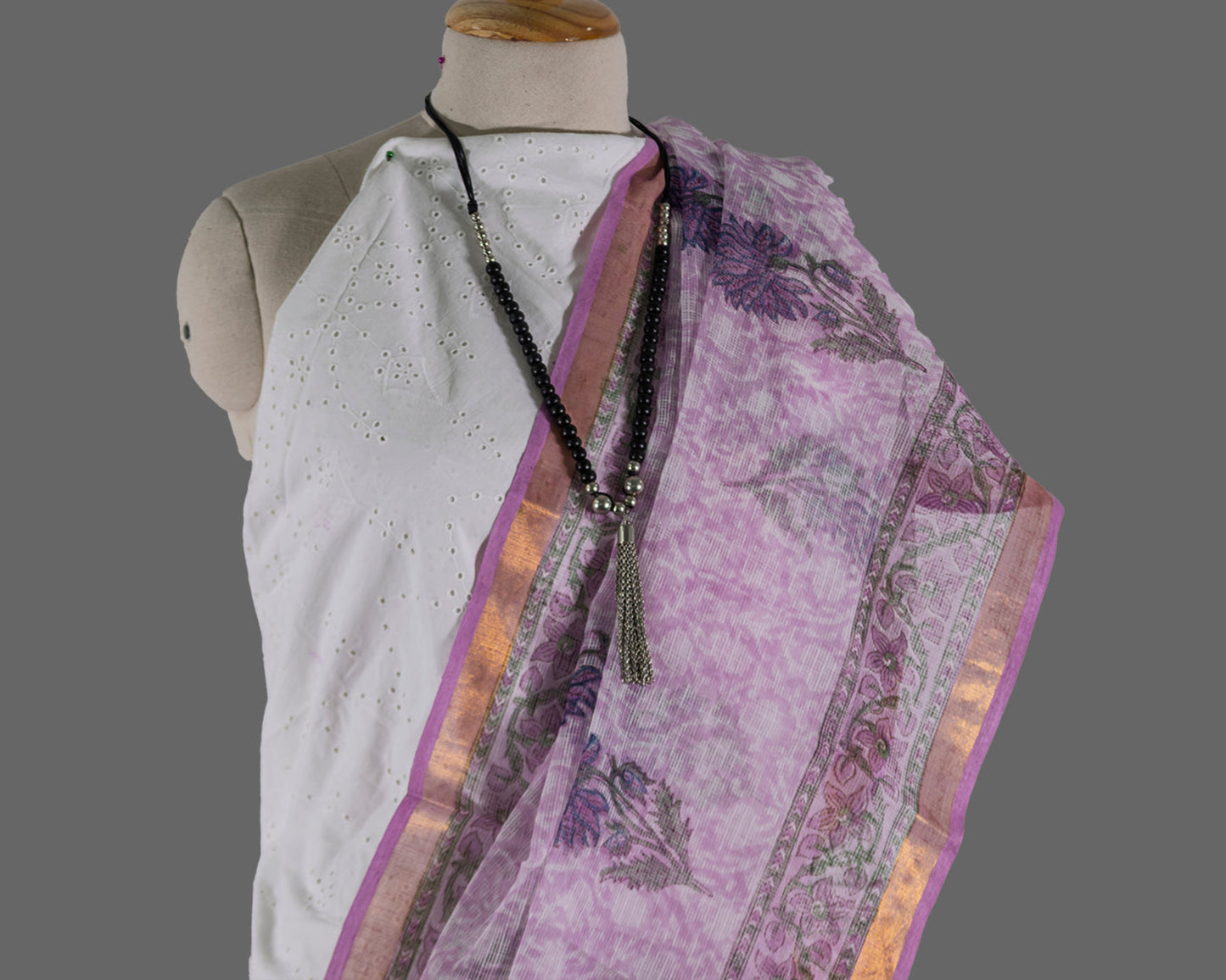 Purple Kota Doria Saree-Floral Print | simmpli ethnicc