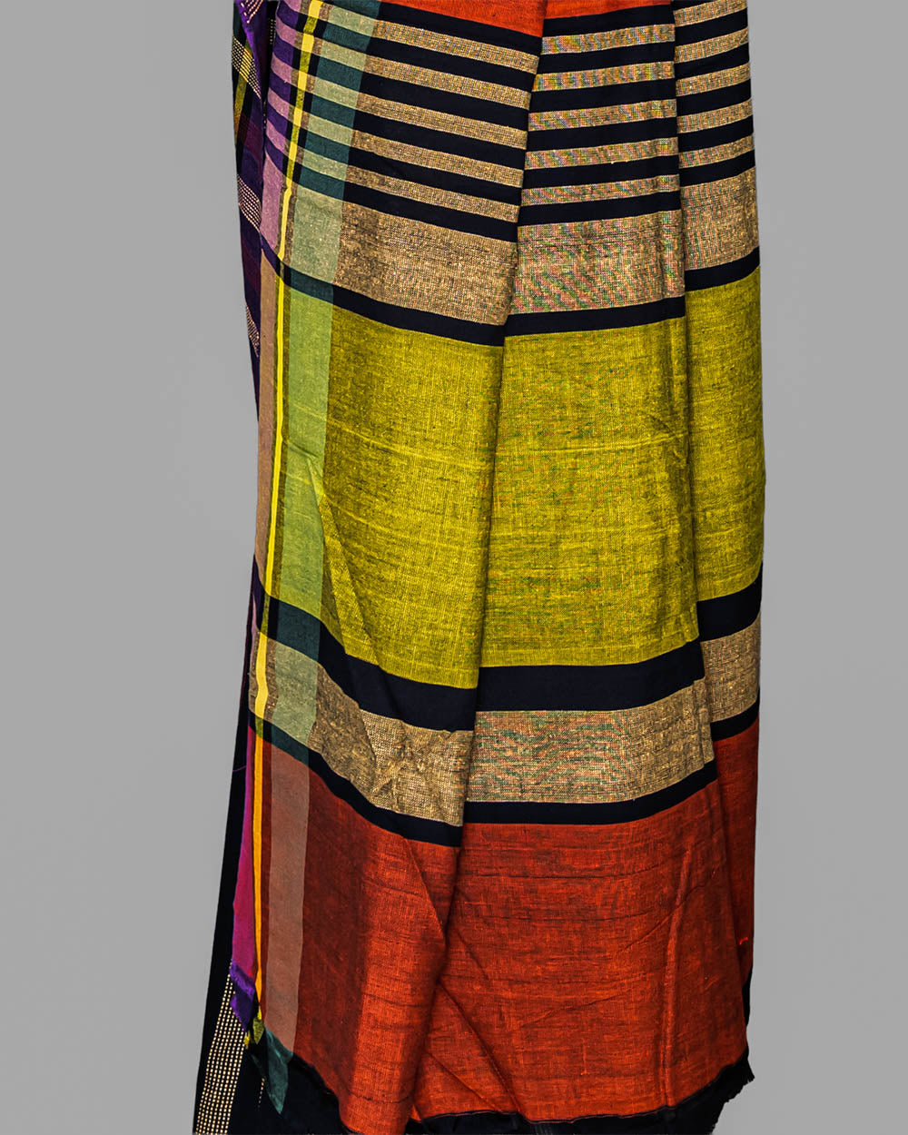 Black & Purple Stripes Handwove cotton Saree | simmpli ethnicc