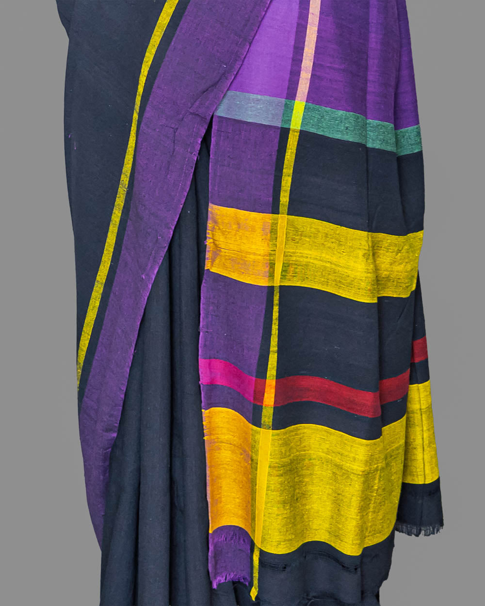 Black & Purple Khadi Cotton Saree