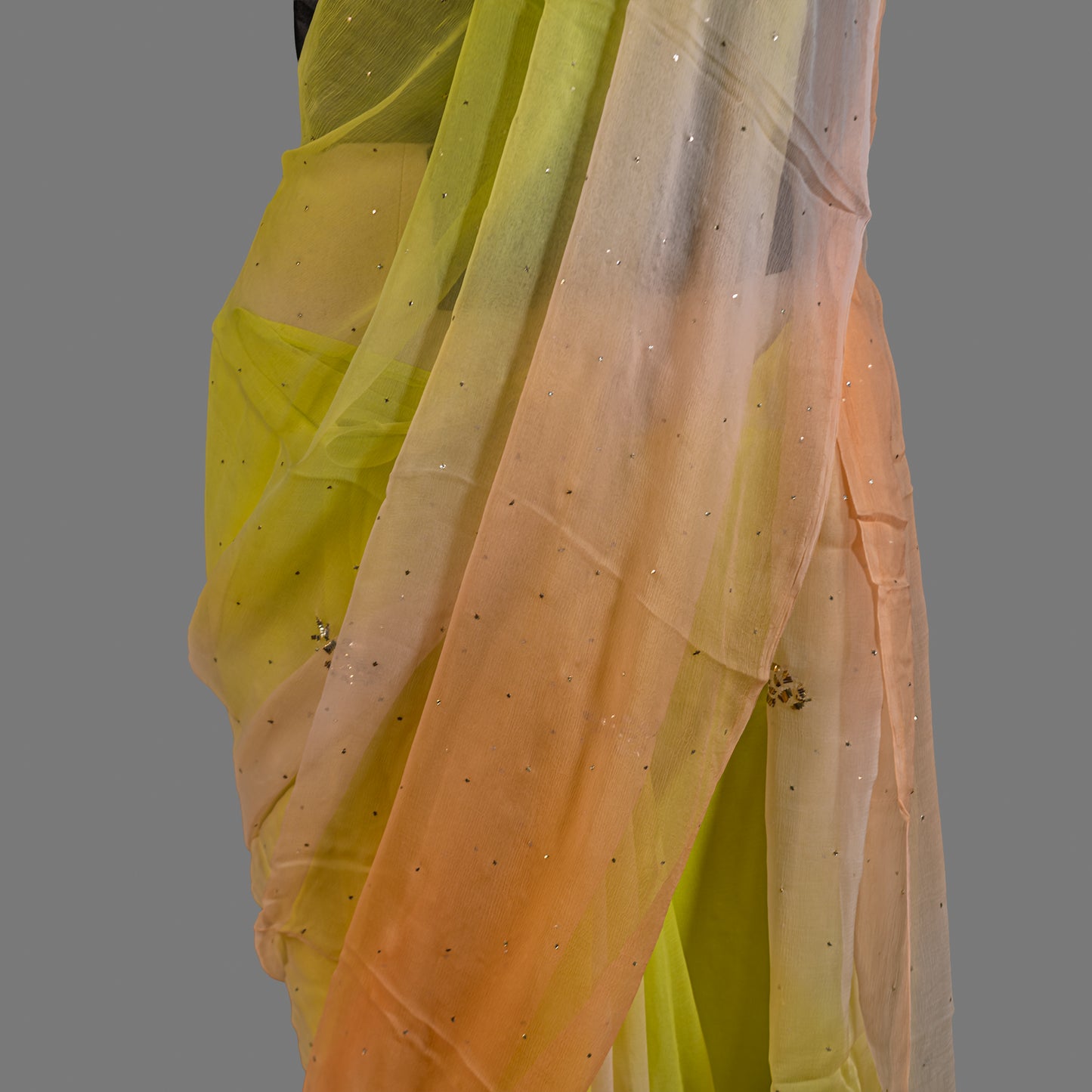 PURE CHIFFON SAREE-YELLOW GREEN - TYE-DYE -MUKESH- CHIFFON SAREE COLLECTION | simmpli ethnicc
