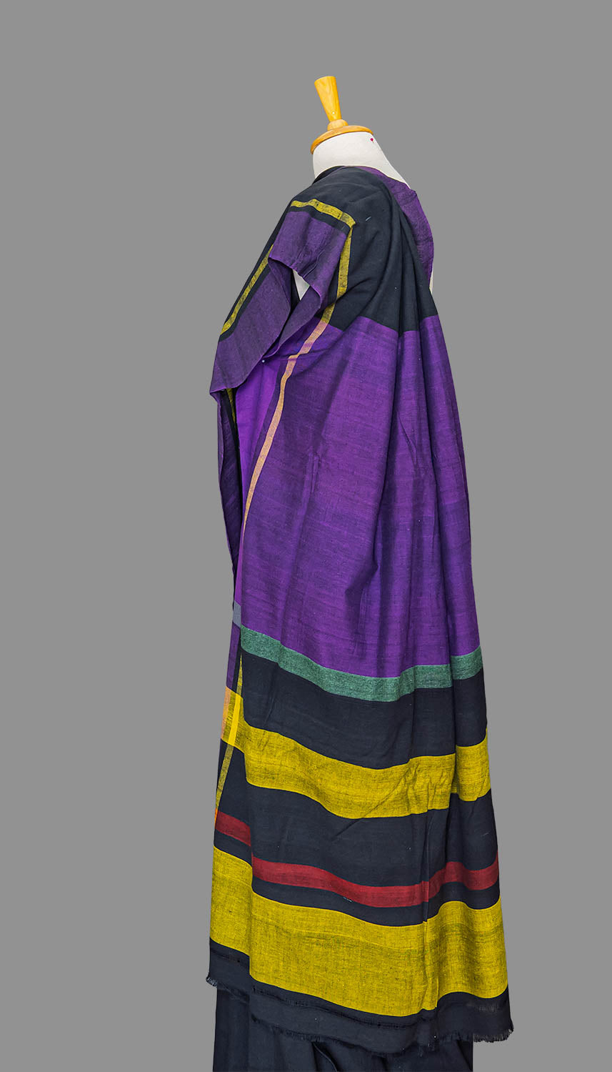 Black & Purple Khadi Cotton Saree