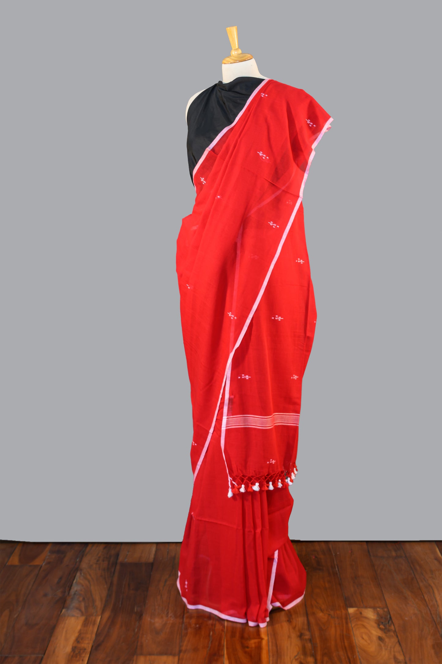 FINE HANDLOOM COTTON SAREE-CLASSIC RED- PURE COTTON SAREE COLLECTION | simmpli ethnicc