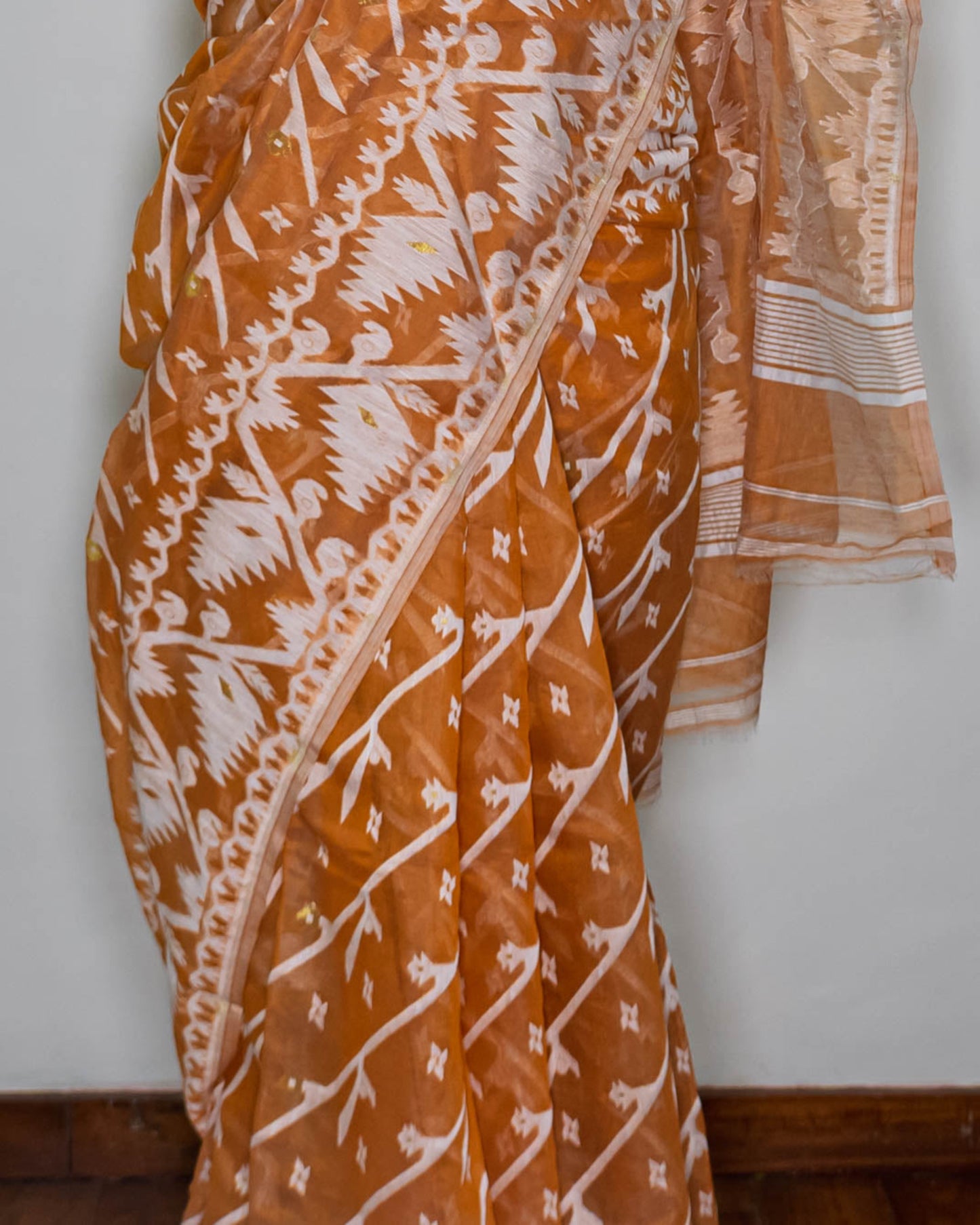 Caramal/ White Intricately woven saree | simmpli ethnicc