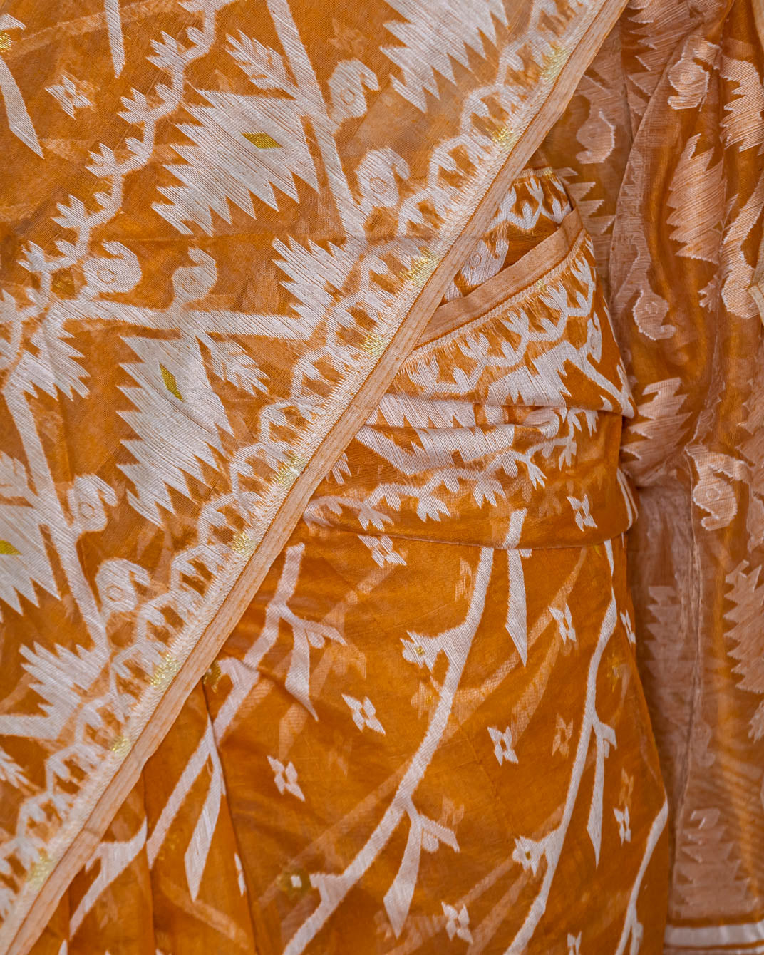 Caramal & White Intricately woven saree | simmpli ethnicc