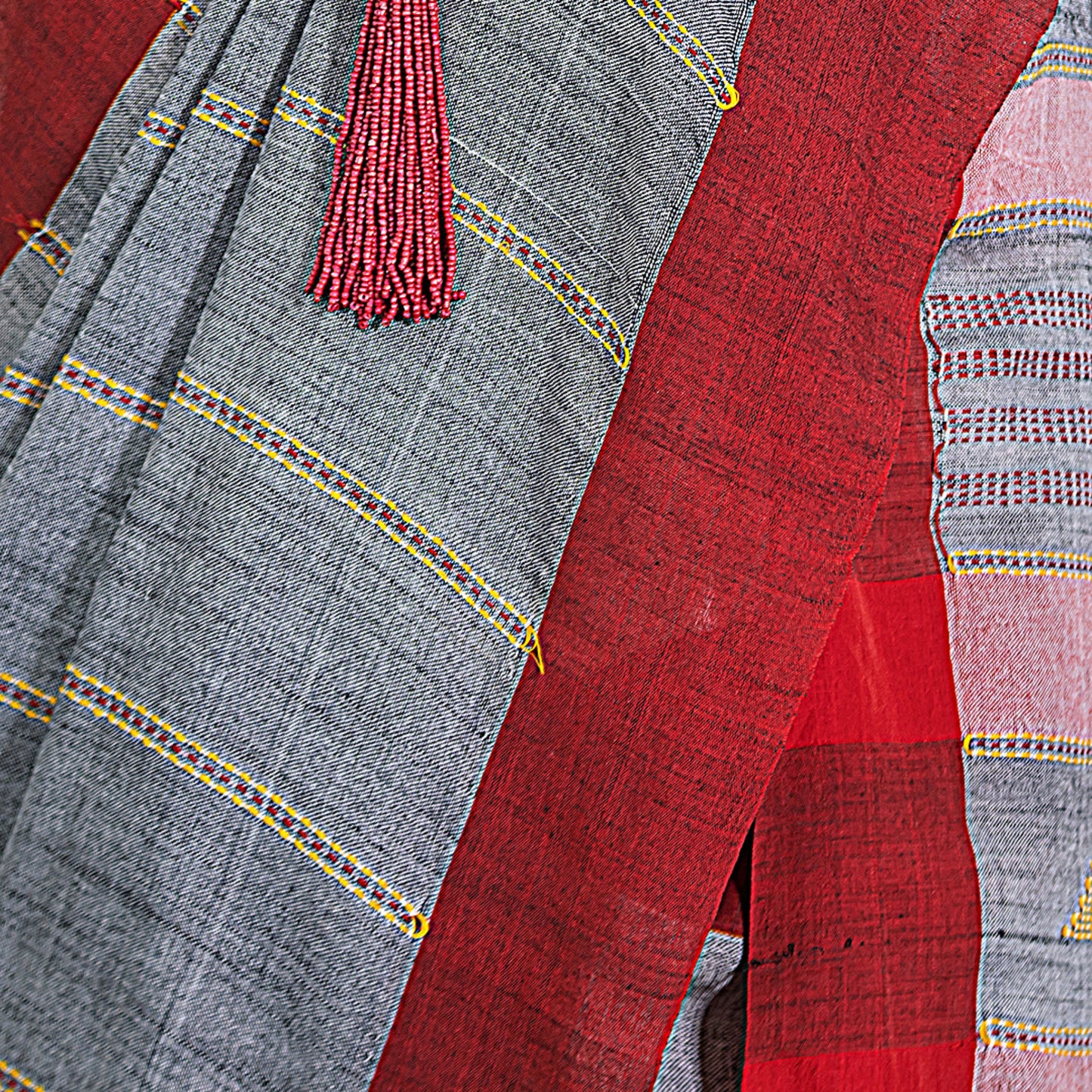 Gray cotton Saree -Red Border- Handloom | simmpli ethnicc