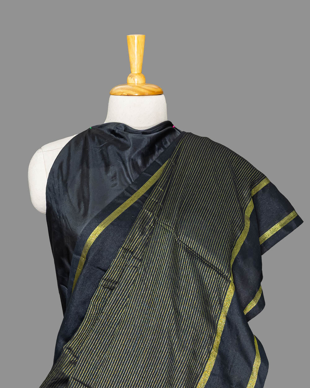 Black Golden stripes Handloom Cotton Saree | simmpli ethnicc