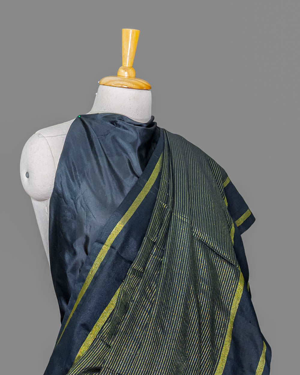 Black Golden stripes Handloom Cotton Saree | simmpli ethnicc