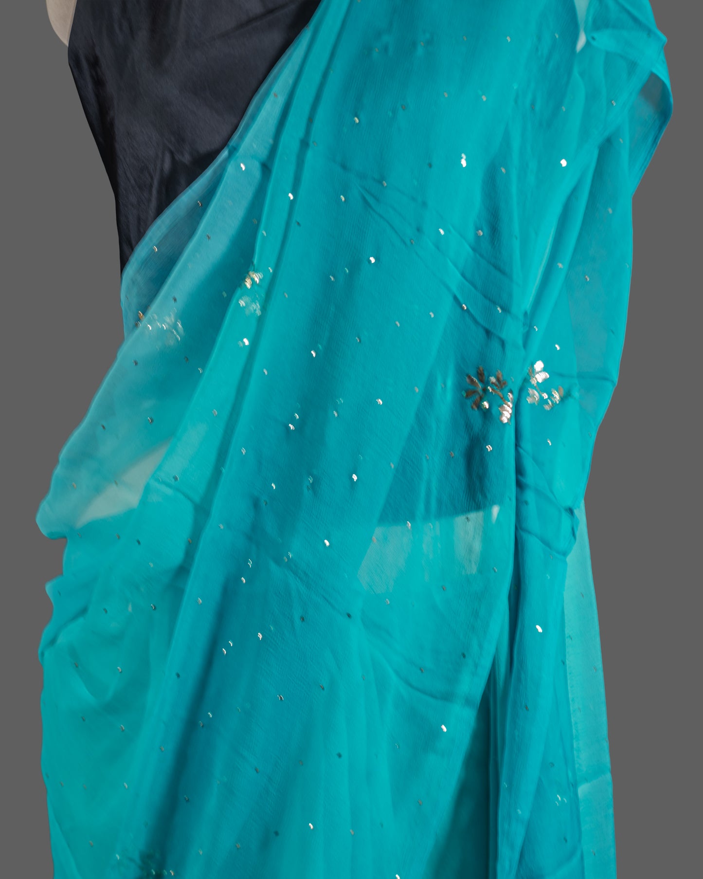 PURE CHIFFON SAREE-AQUA GREEN -MUKESH- CHIFFON SAREE COLLECTION | simmpli ethnicc