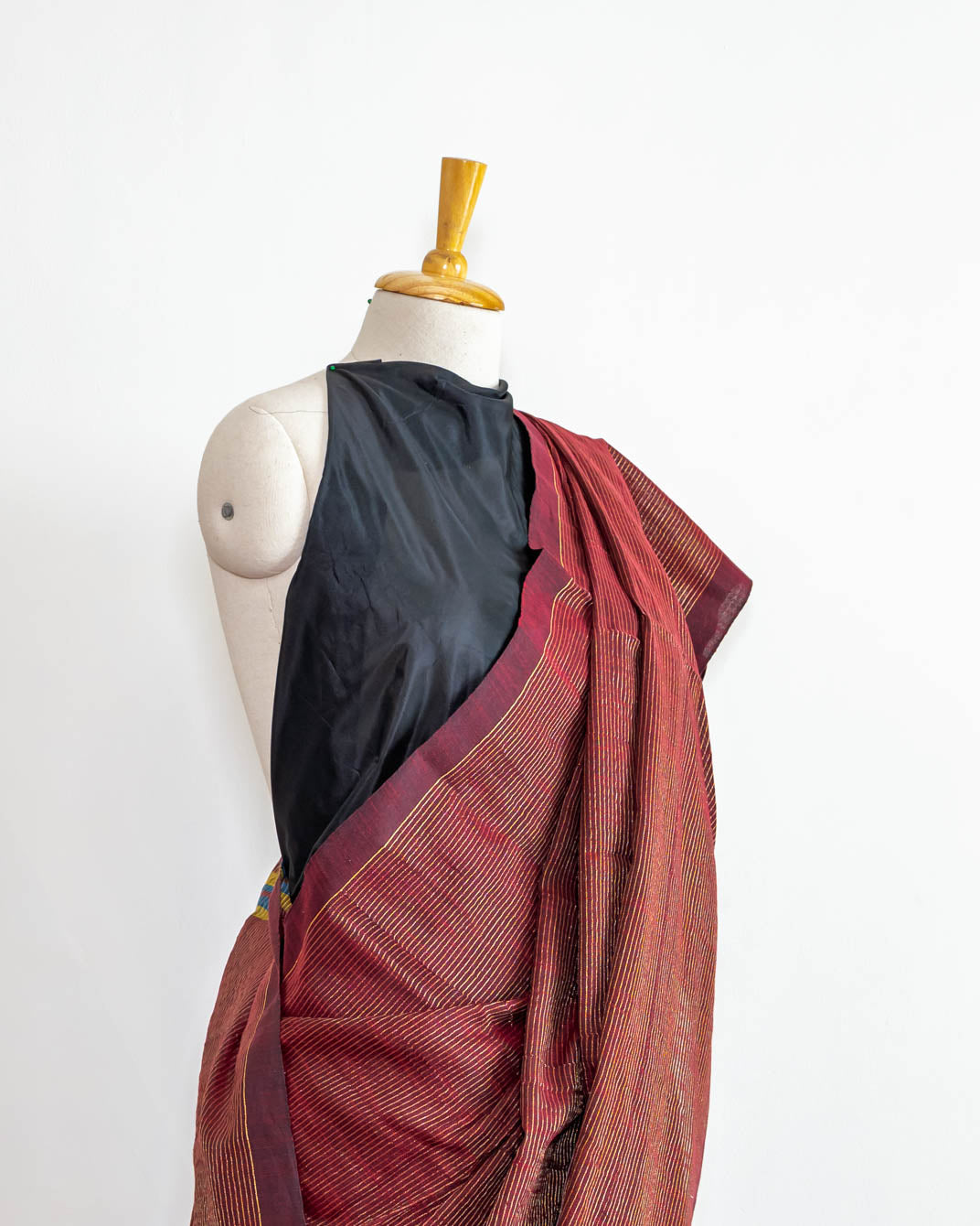Maroon Striped Handloom cotton Saree