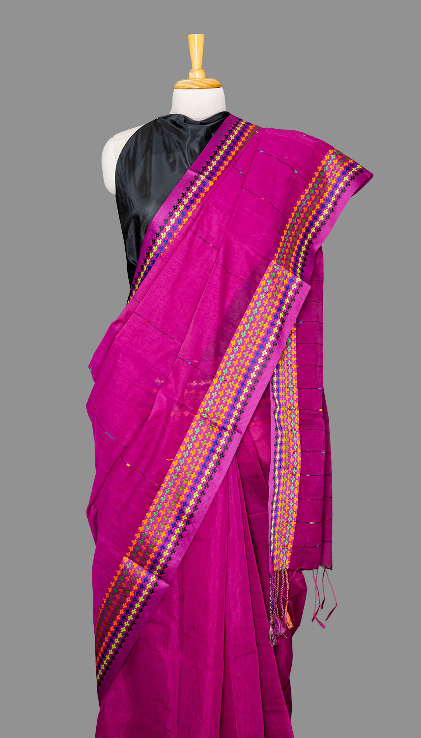 Fuchia Pink Handloom Cotton Saree| simmpli ethnicc