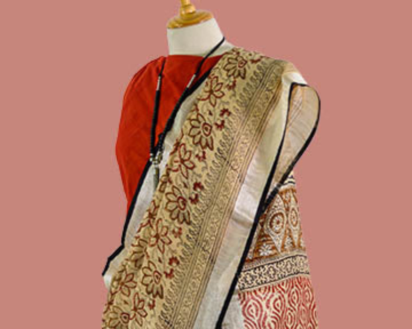 Beige Printed Linen Saree | simmpli ethnicc