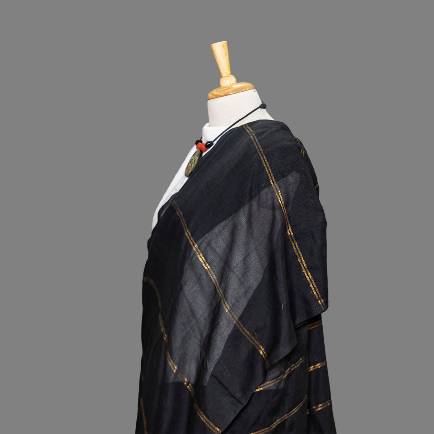 Black Cotton Saree- Golden vertical stripes | simmpli ethnicc