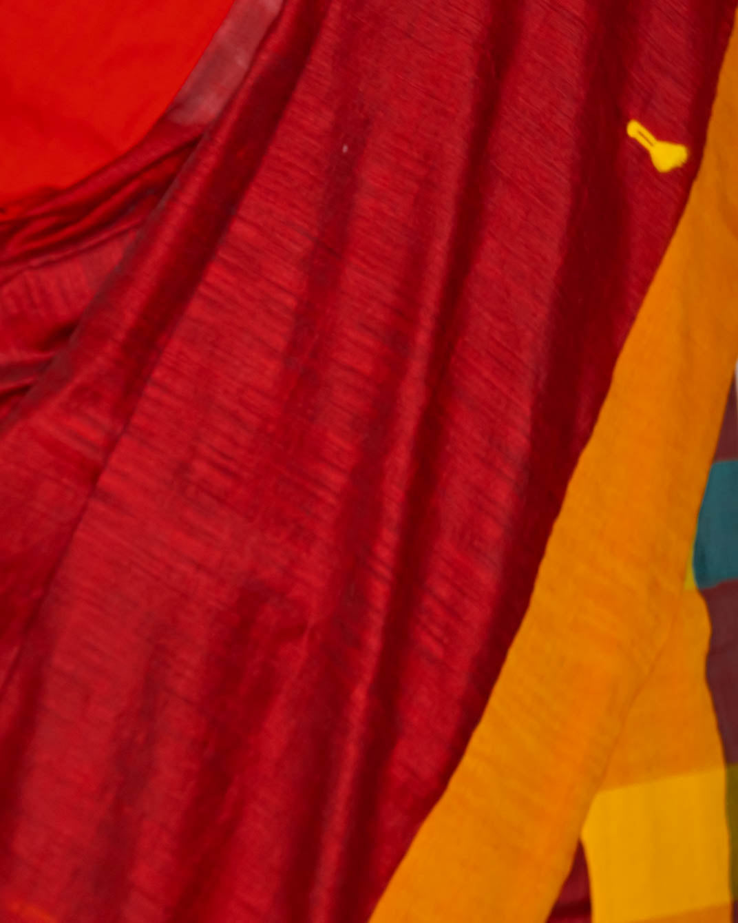 Red Saree Orange & Golden Yellow border