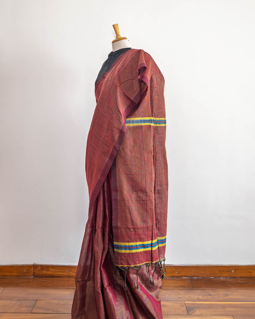 Maroon Striped Handloom cotton Saree