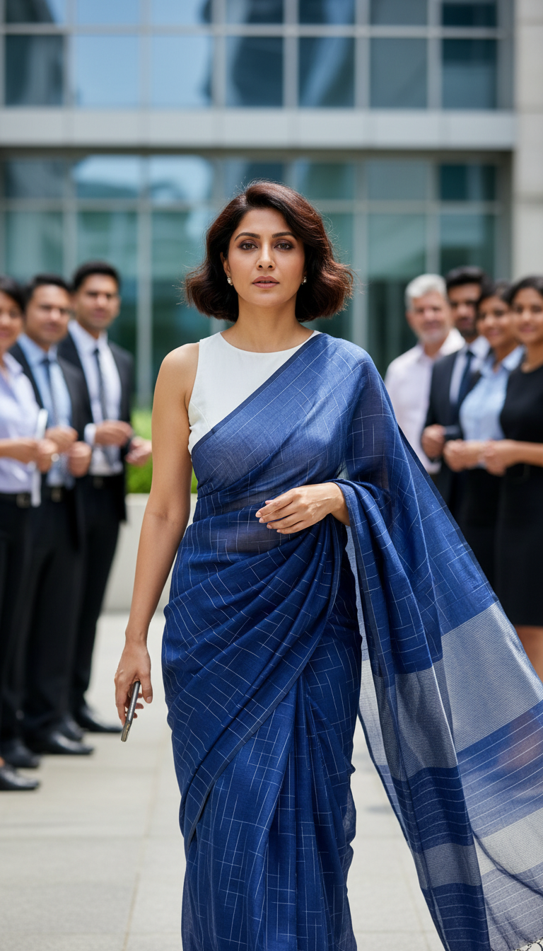 HANDLOOM COTTON SAREE-LIGHT NAVY BLUE-WHITE WOVEN DESIGN-HANDLOOM SAREE COLLECTION | simmpli ethnicc