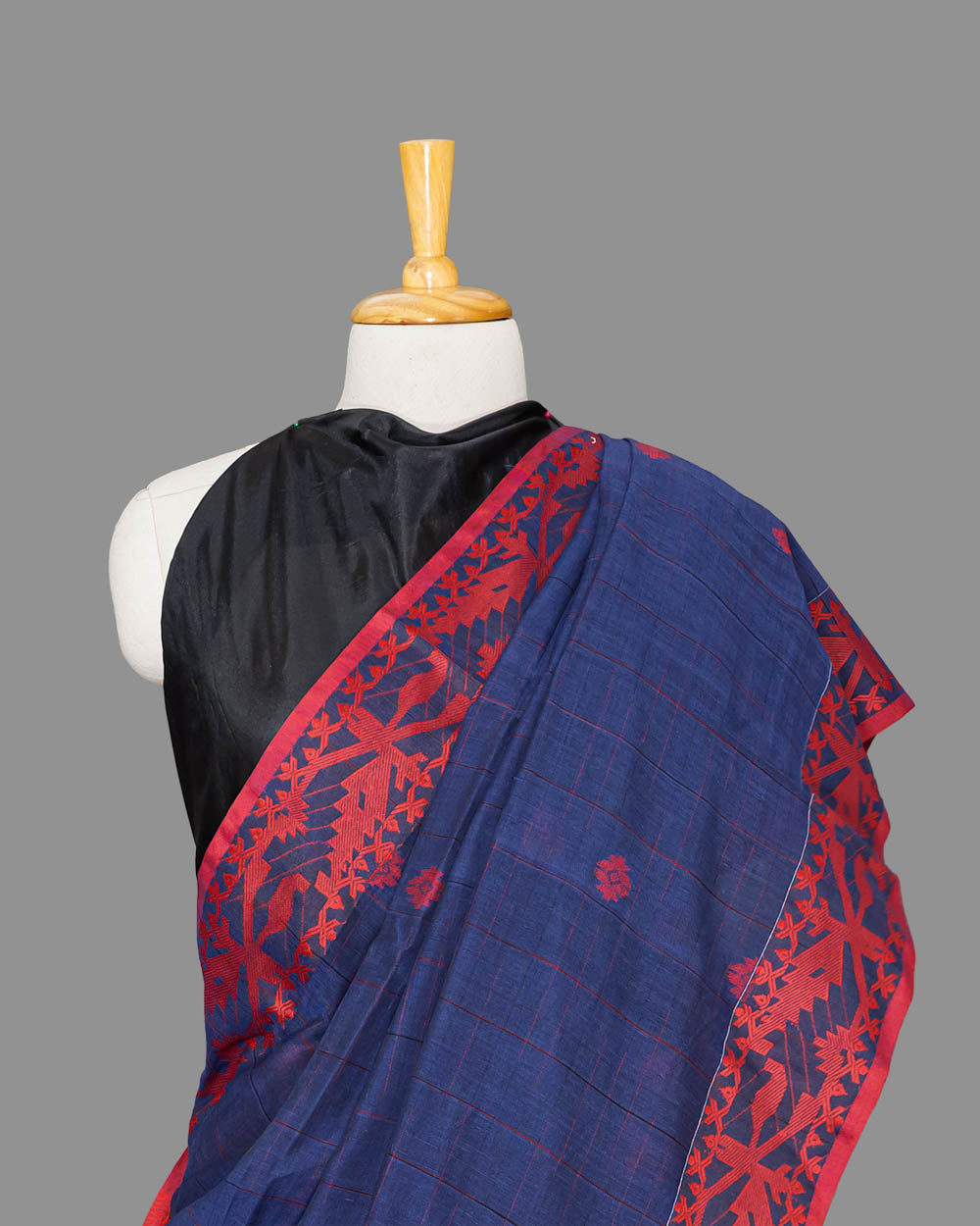 Navy & Red Handloom Cotton Saree | simmpli ethnicc