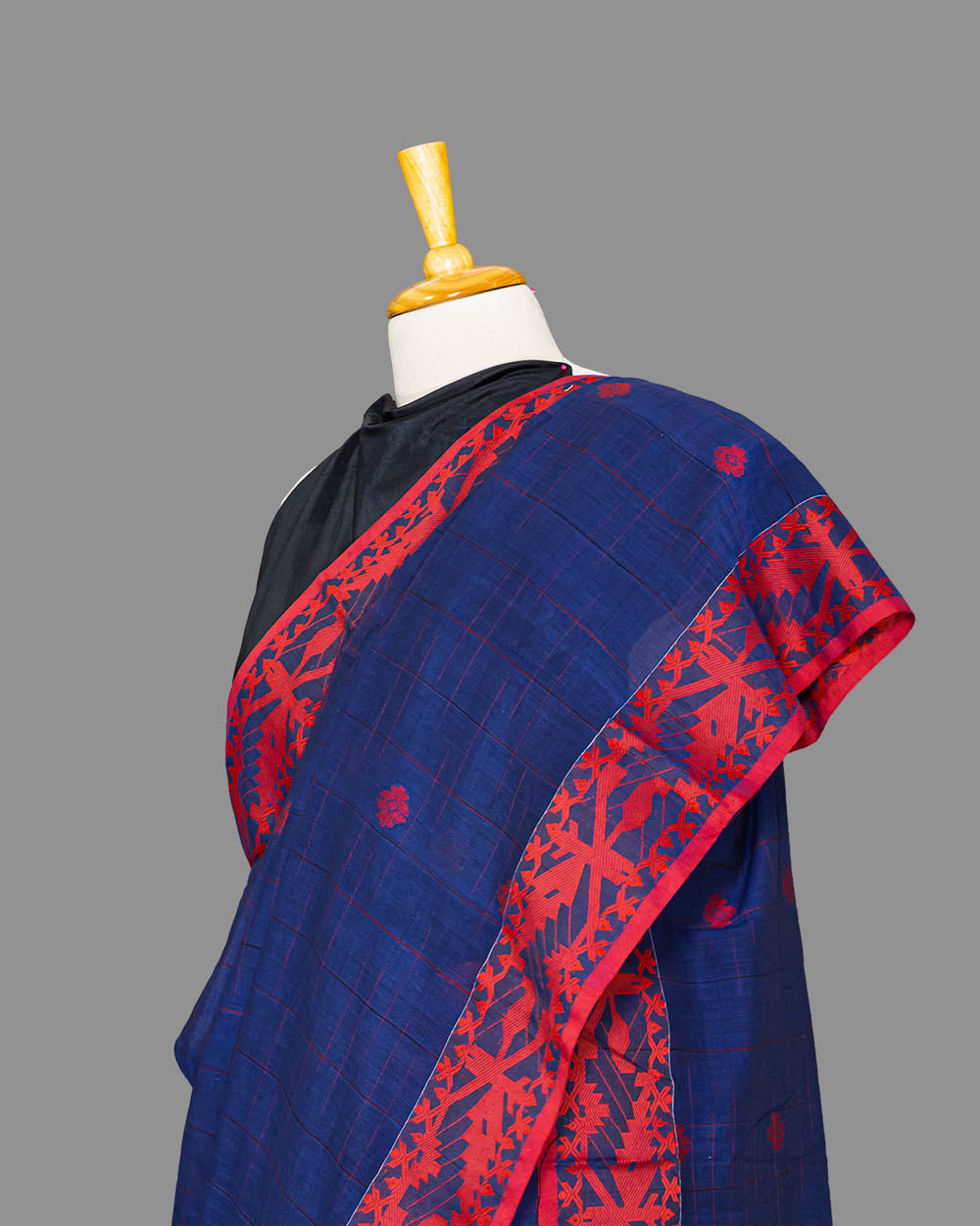 Navy & Red Handloom Cotton Saree | simmpli ethnicc