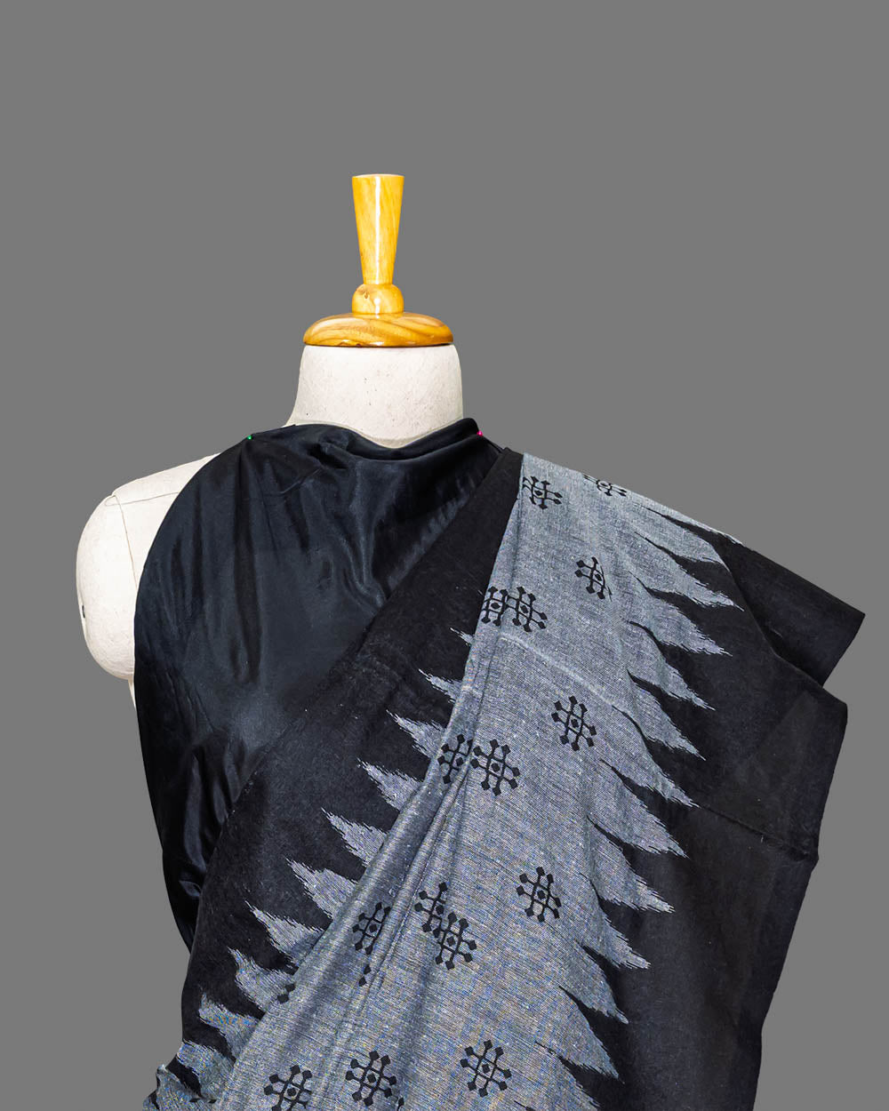 Gray & Black Printed Handloom Cotton Saree | simmpli ethnicc