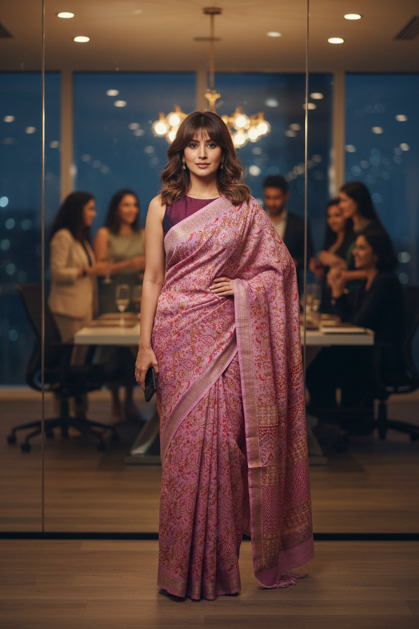 Mul Cotton Saree | Mauve Purple | Hand Block Printed Floral
