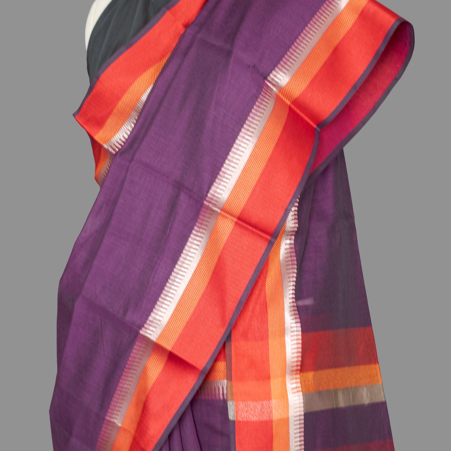 Fine Cotton Maheshwari Saree-Mulberry Purple-Red Woven Border