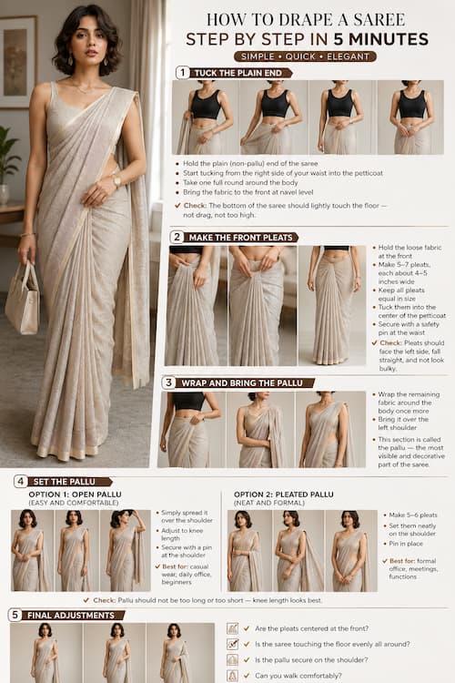 How to Drape a Saree in 5 Minutes: Step-by-Step Guide for Beginners