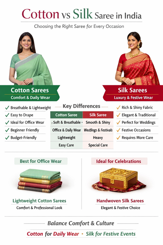 Cotton vs silk saree guide for working women in India – simmpli ethnicc