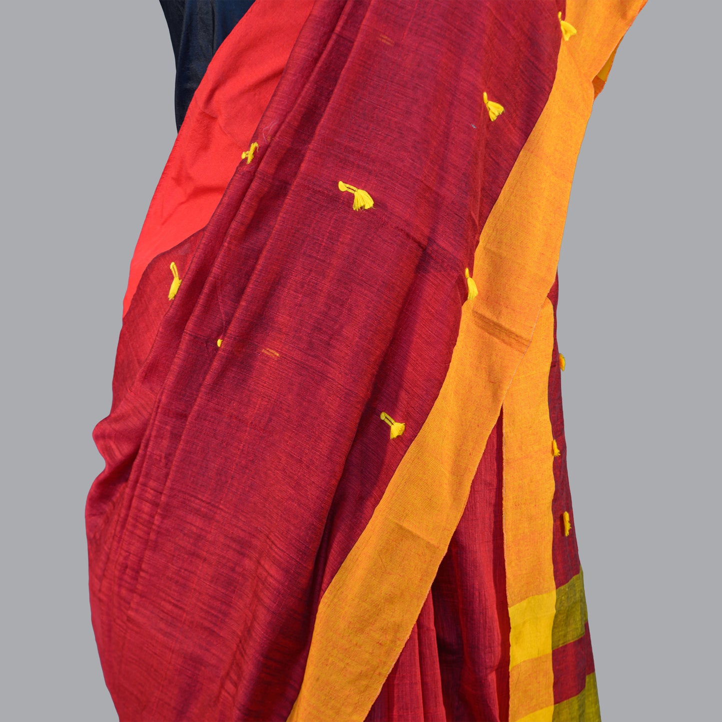 MUSLIN COTTON SAREE-MAROON RED- HANDLOOM SAREE COLLECTION | simmpli ethnicc