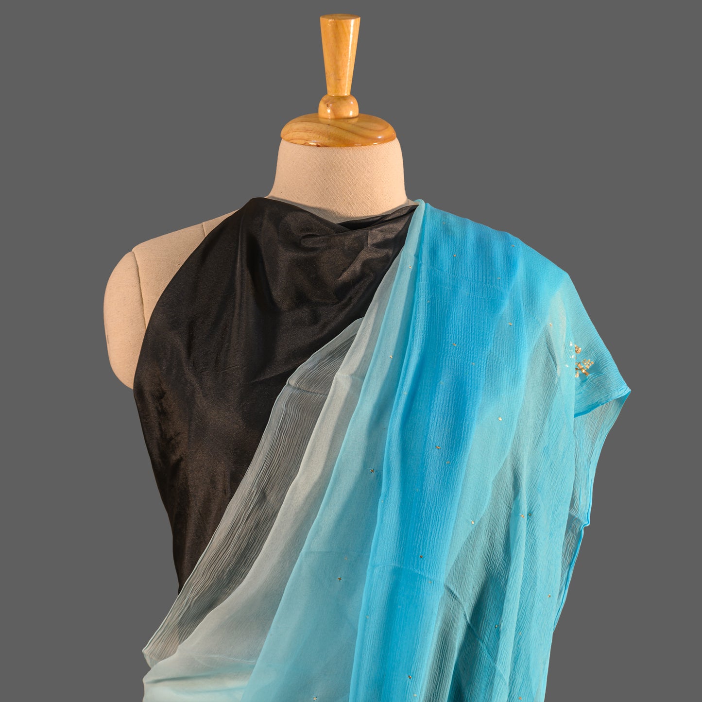 PURE CHIFFON SAREE-BABY BLUE - TYE-DYE -MUKESH- CHIFFON SAREE COLLECTION | simmpli ethnicc