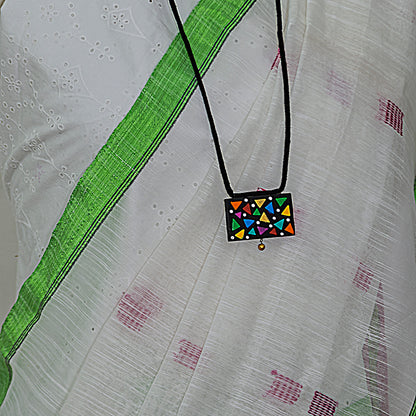 White Saree- Green Slim Border -Pink Pallu | simmpli ethnicc