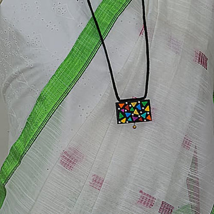 Handloom Cotton saree-White-Green Border-Pink Pallu