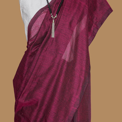 Plum Color Cotton Plain Saree with Tassel | simmpli ethnicc