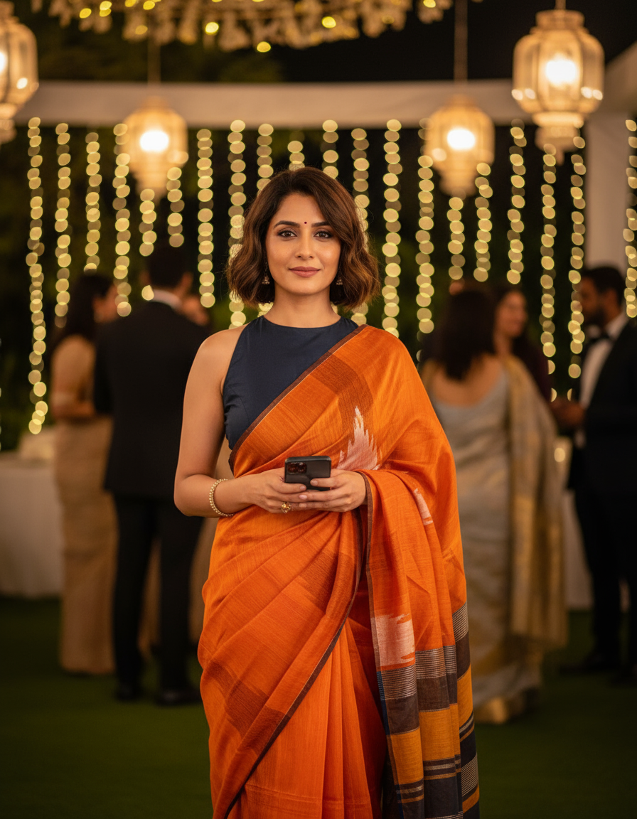 MUSLIN COTTON SAREE-BURNT RED- HANDLOOM SAREE COLLECTION | simmpli ethnicc