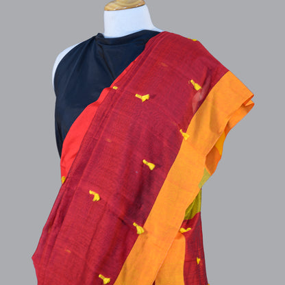 MUSLIN COTTON SAREE-MAROON RED- HANDLOOM SAREE COLLECTION | simmpli ethnicc