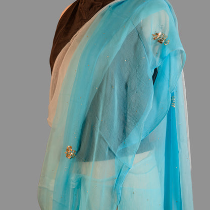 PURE CHIFFON SAREE-BABY BLUE - TYE-DYE -MUKESH- CHIFFON SAREE COLLECTION | simmpli ethnicc