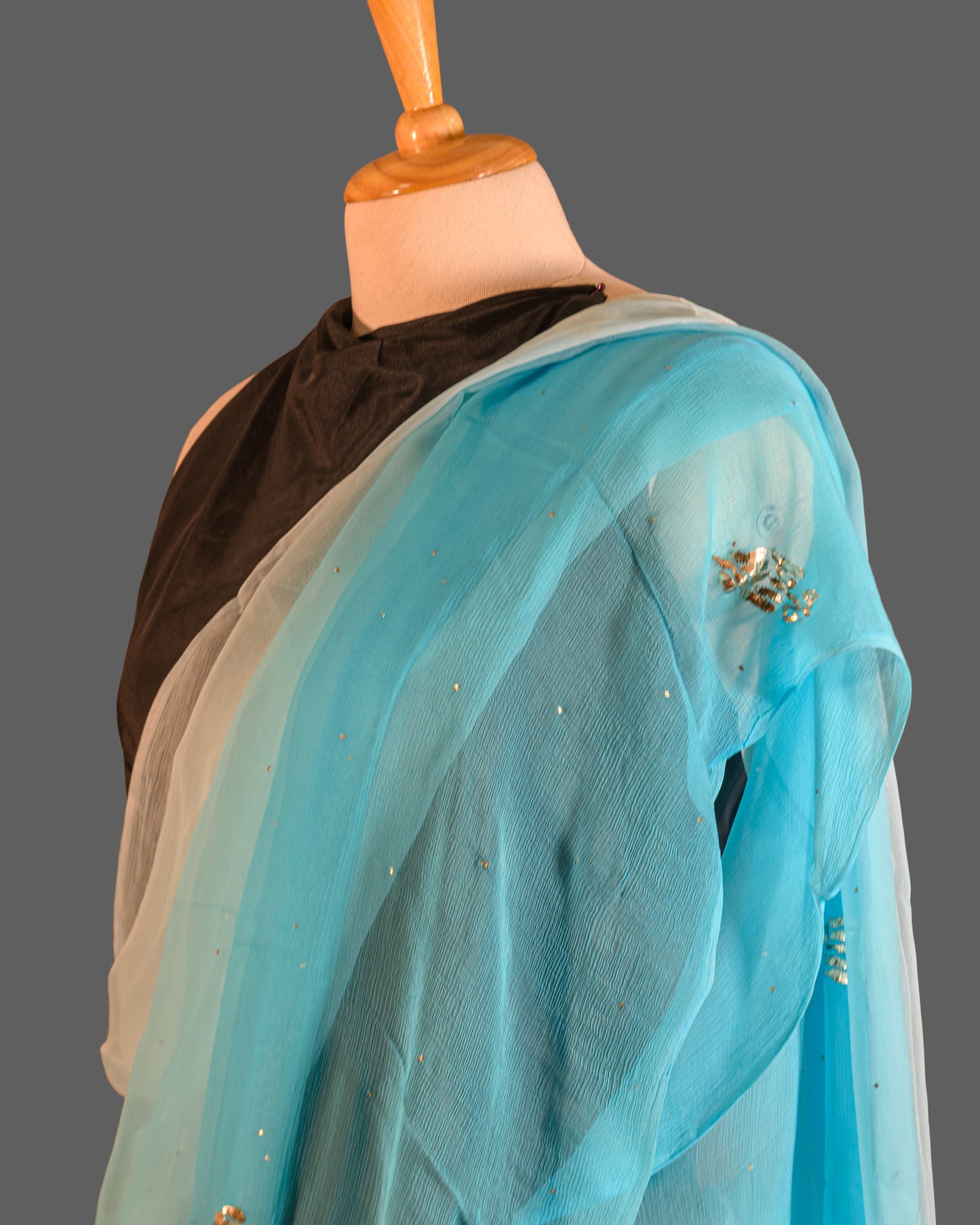PURE CHIFFON SAREE-BABY BLUE - TYE-DYE -MUKESH- CHIFFON SAREE COLLECTION | simmpli ethnicc