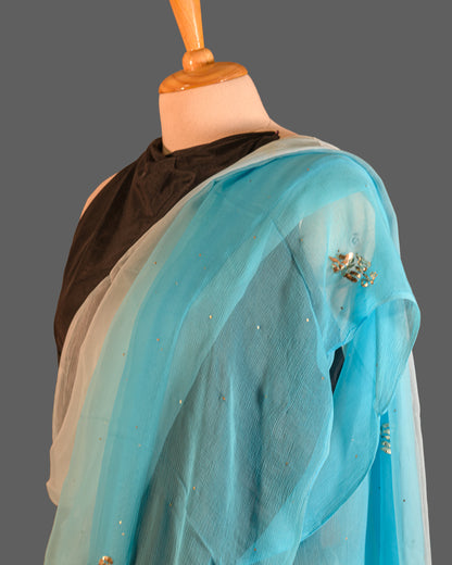 PURE CHIFFON SAREE-BABY BLUE - TYE-DYE -MUKESH- CHIFFON SAREE COLLECTION | simmpli ethnicc