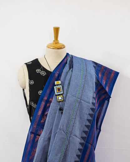 Blue/ Royal Blue Border Handloom Cotton Saree