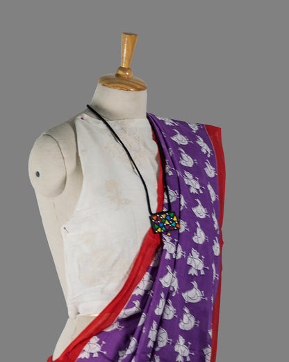 Purple Bird Print Cotton saree | simmpli ethnicc