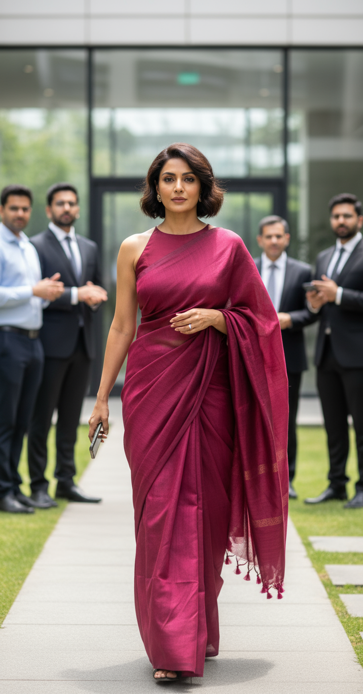 HANDLOOM COTTON SAREE-PLUM PLAIN-HANDLOOM SAREE COLLECTION | simmpli ethnicc